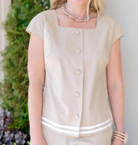 Trina Turk Valence Cap Sleeves Top in biarritz beige - women's blouse