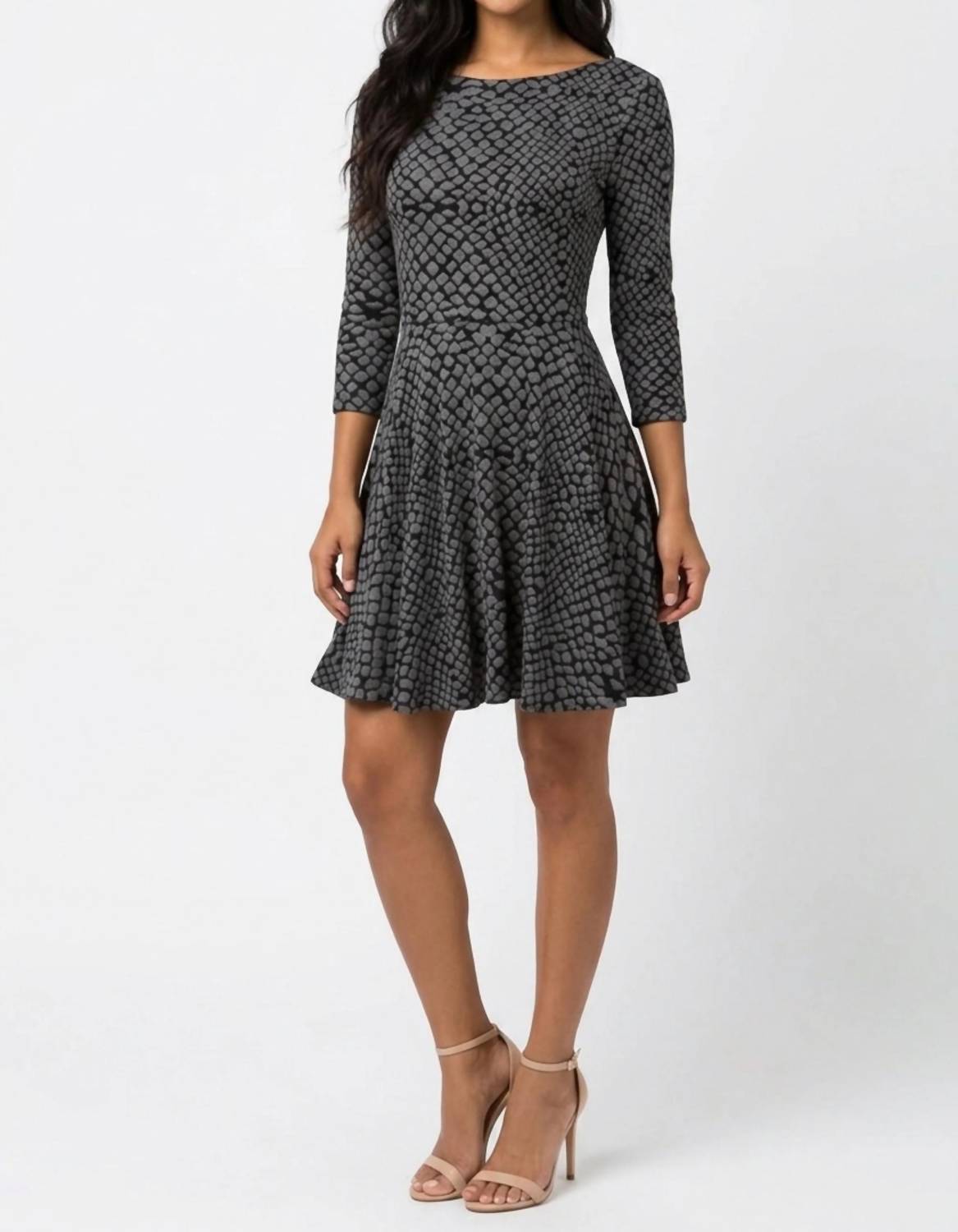 Ali Ro - Snakeskin Print 3/4-sleeve Fit And Flare Dress