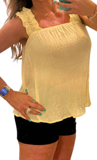 DAVI & DANI Sunlit Charm Babydoll Top in yellow - women's blouse - detail view
