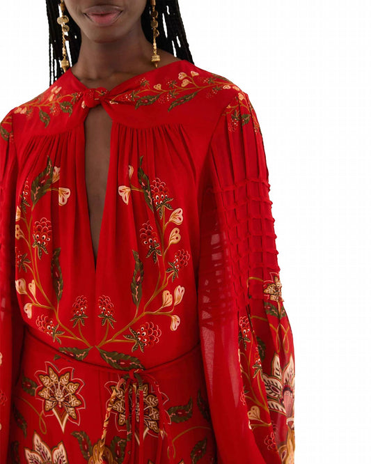 Farm Rio - Berry Garden Long Sleeve Pleated Maxi Dress