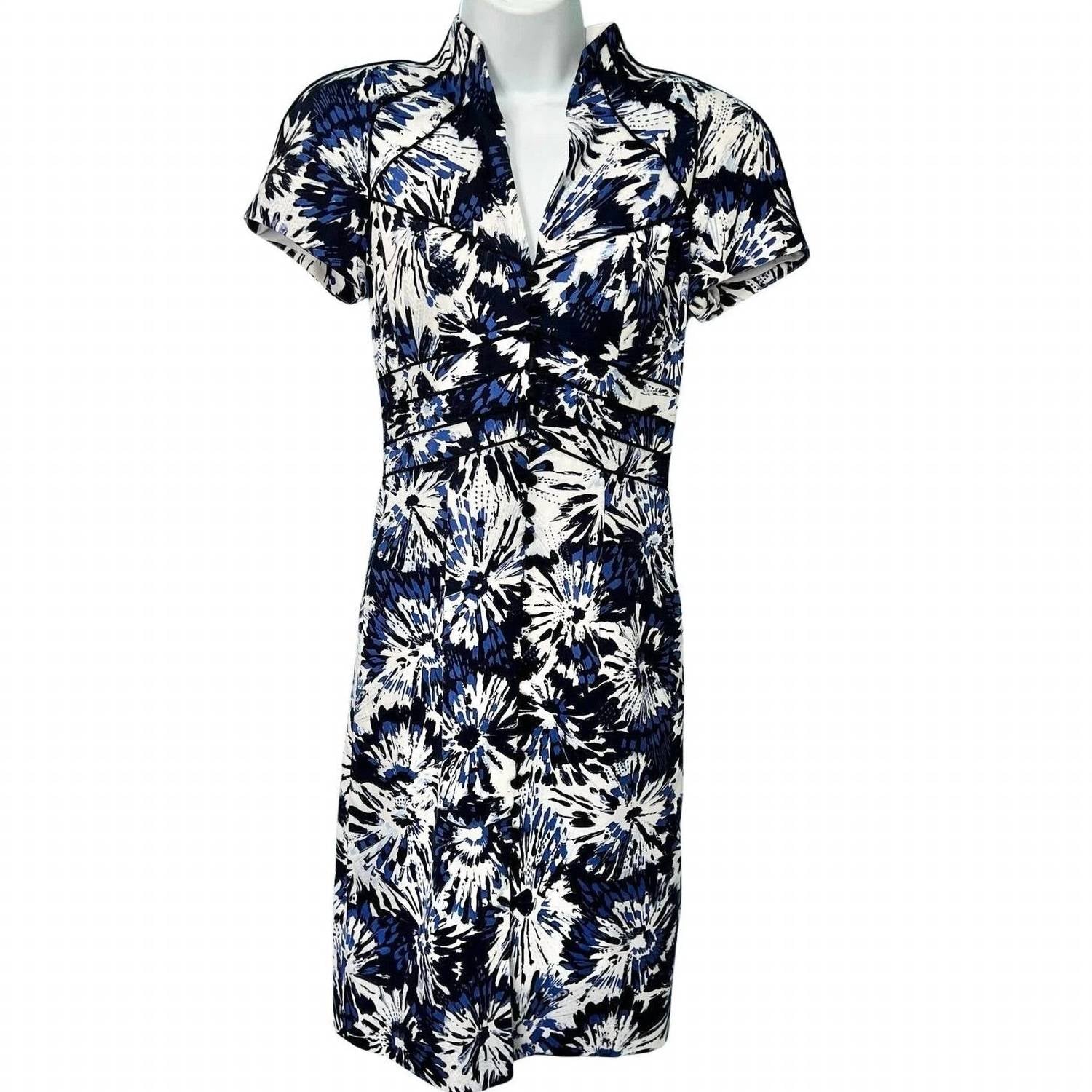Theia - Women's Button Front Mandarin Collar Sheath Dress