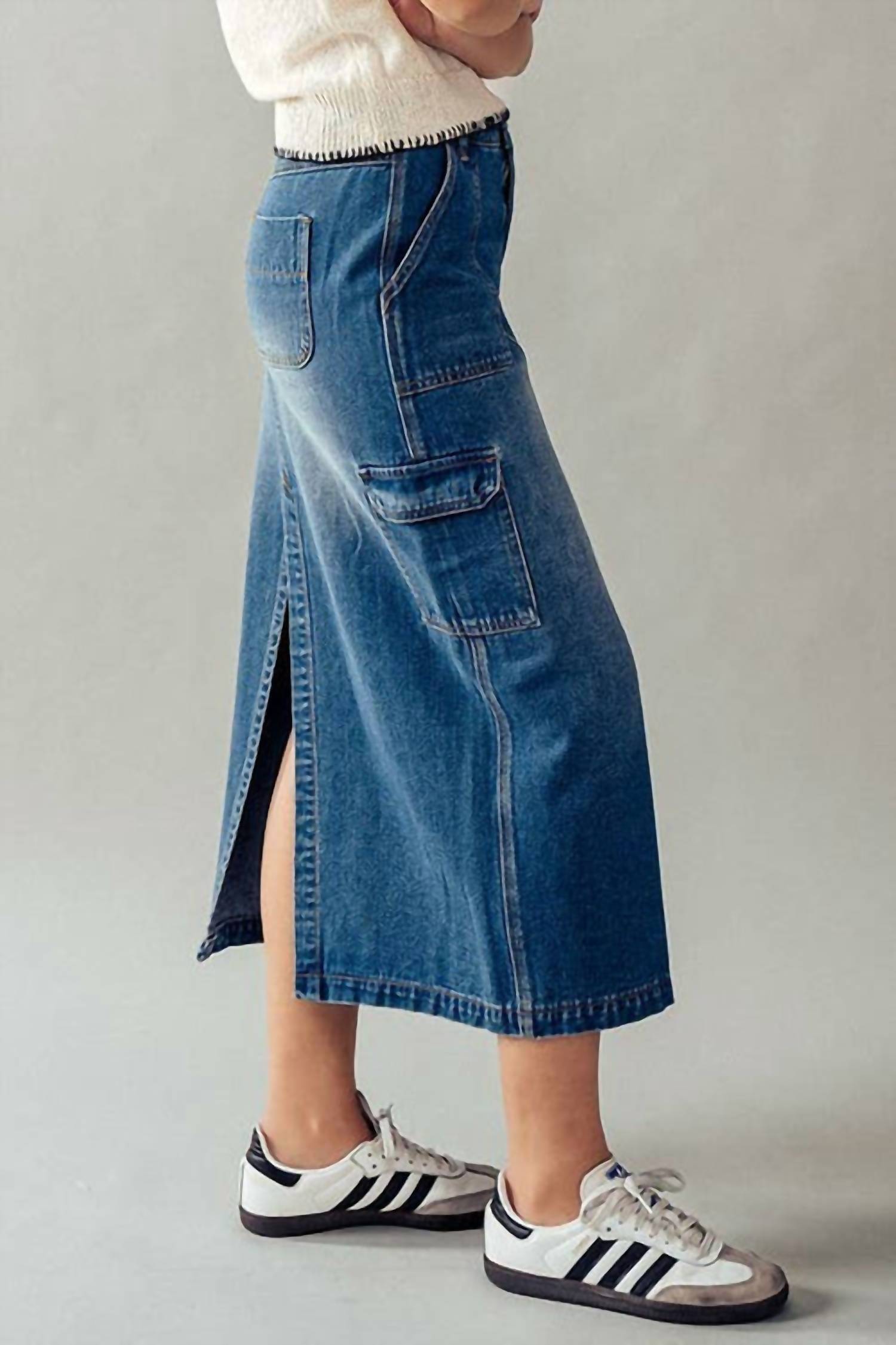 ANGEL KISS Cargo Jean Maxi Skirt in denim - women's skirt - alternate view