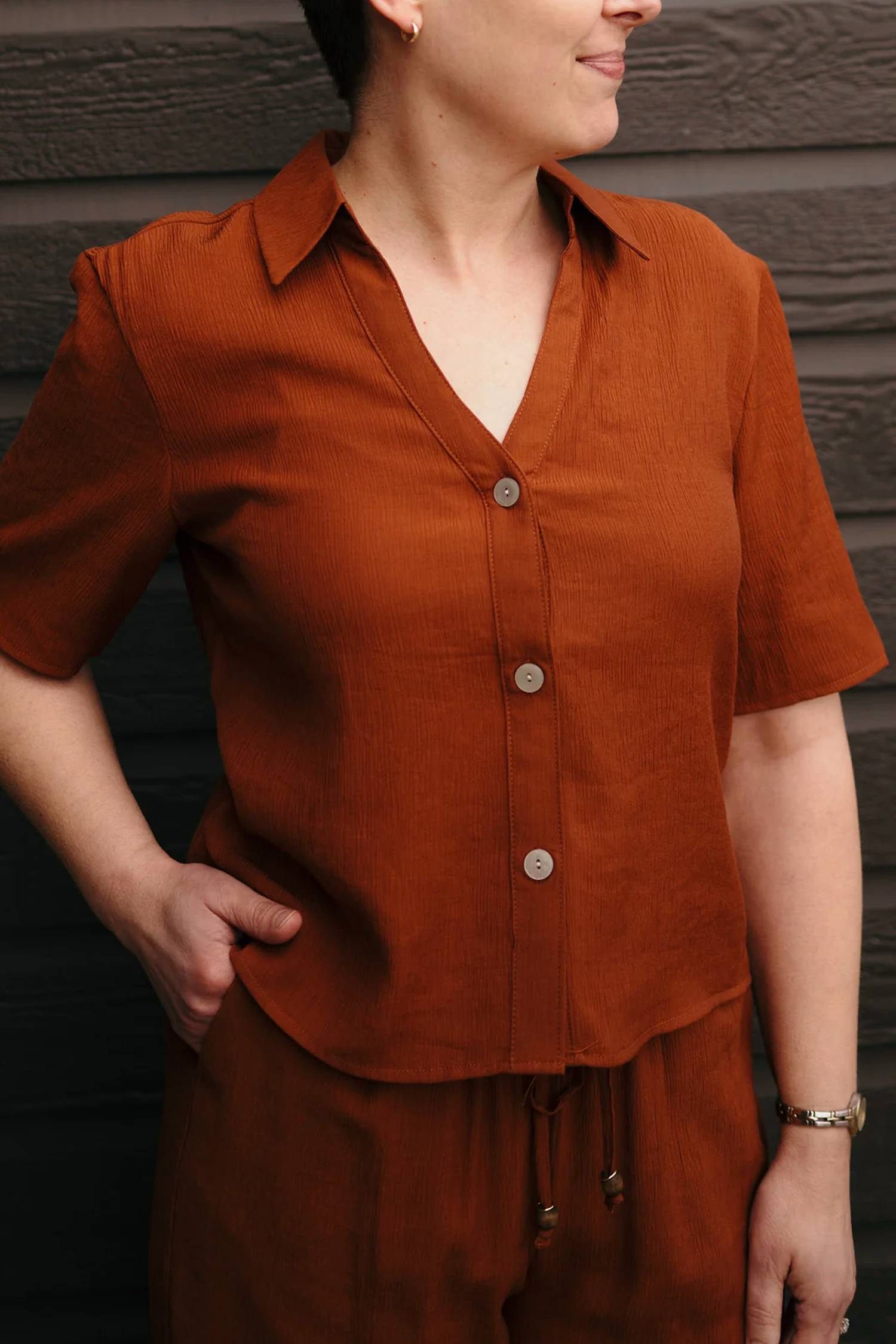 Dex - Short Sleeve V-Neck Blouse Top