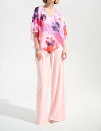 Joseph Ribkoff - Silky Knit Floral Print Poncho With Chiffon Layer