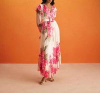HEMANT & NANDITA Rosa High Low Dress in pink floral - women's dress