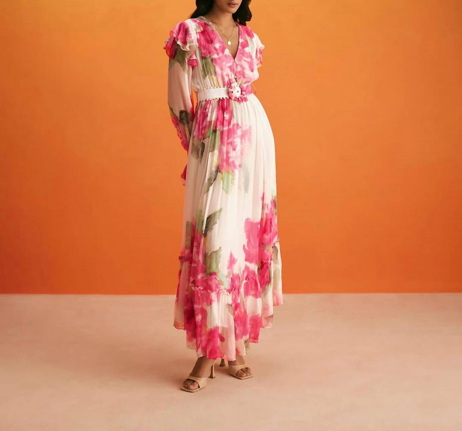 HEMANT & NANDITA Rosa High Low Dress in pink floral - women's dress