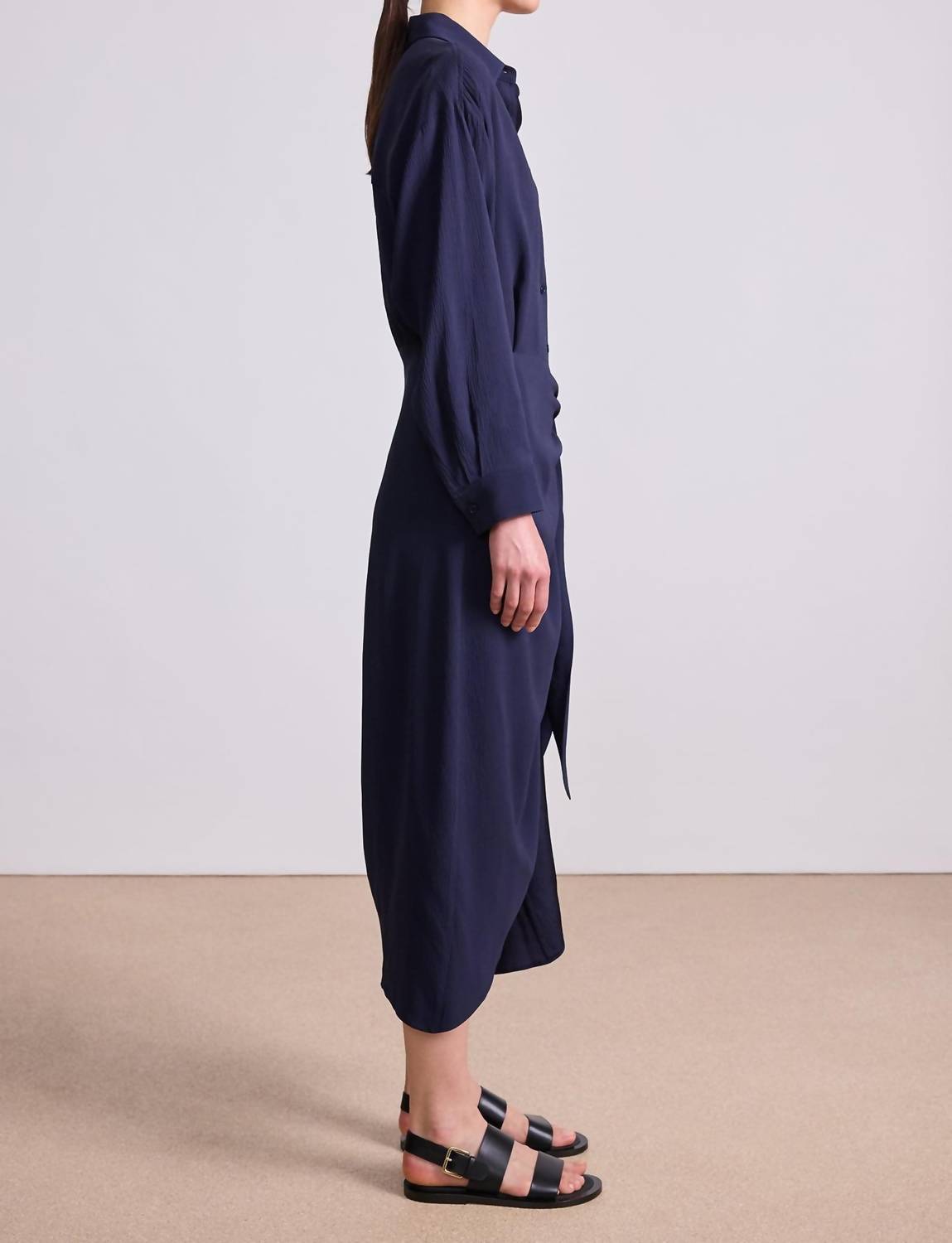 APIECE APART Alessandra Sarong Shirt Dress in midnight - women's dress - alternate view