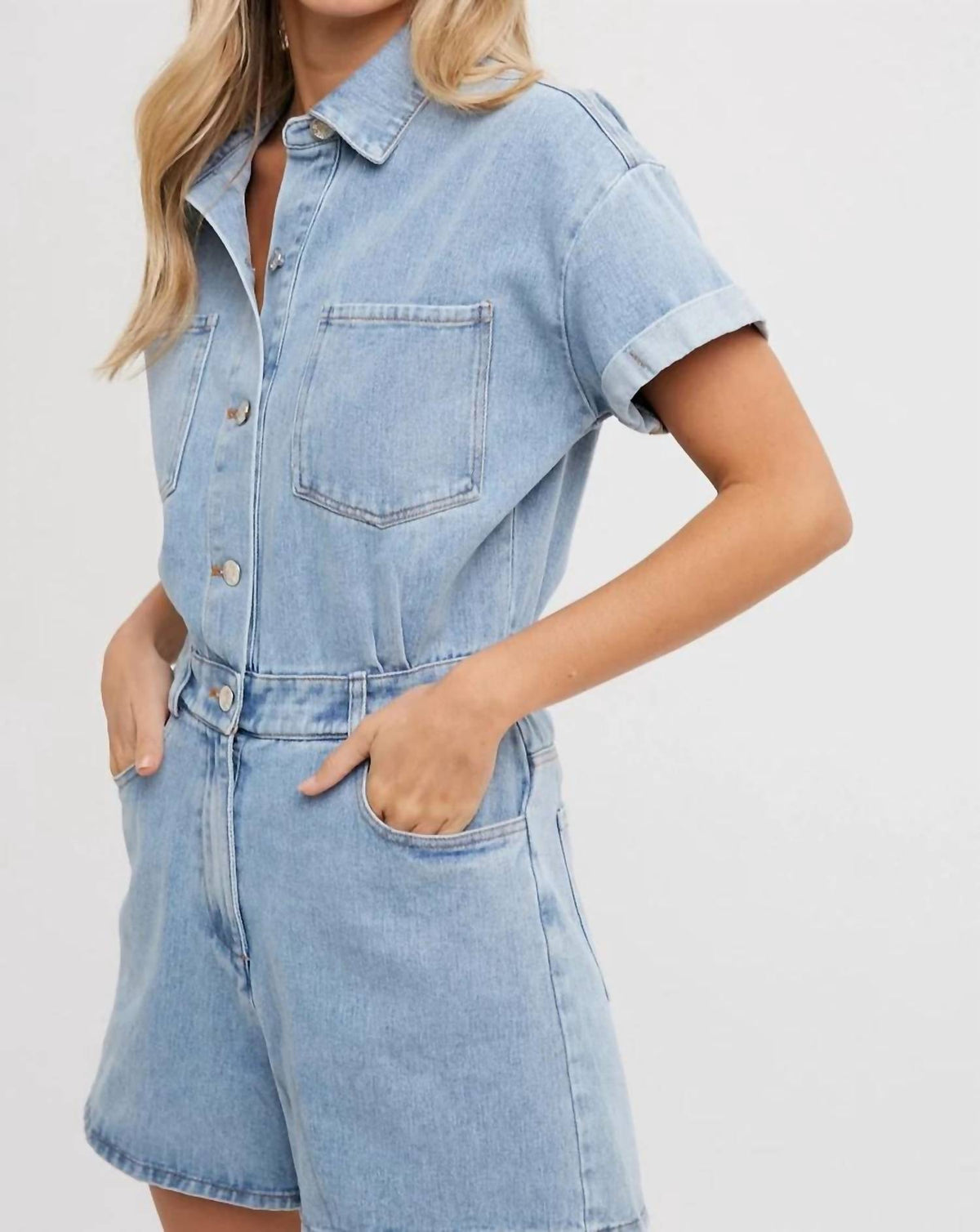 Bluivy - Denim Button Down Shirt Romper