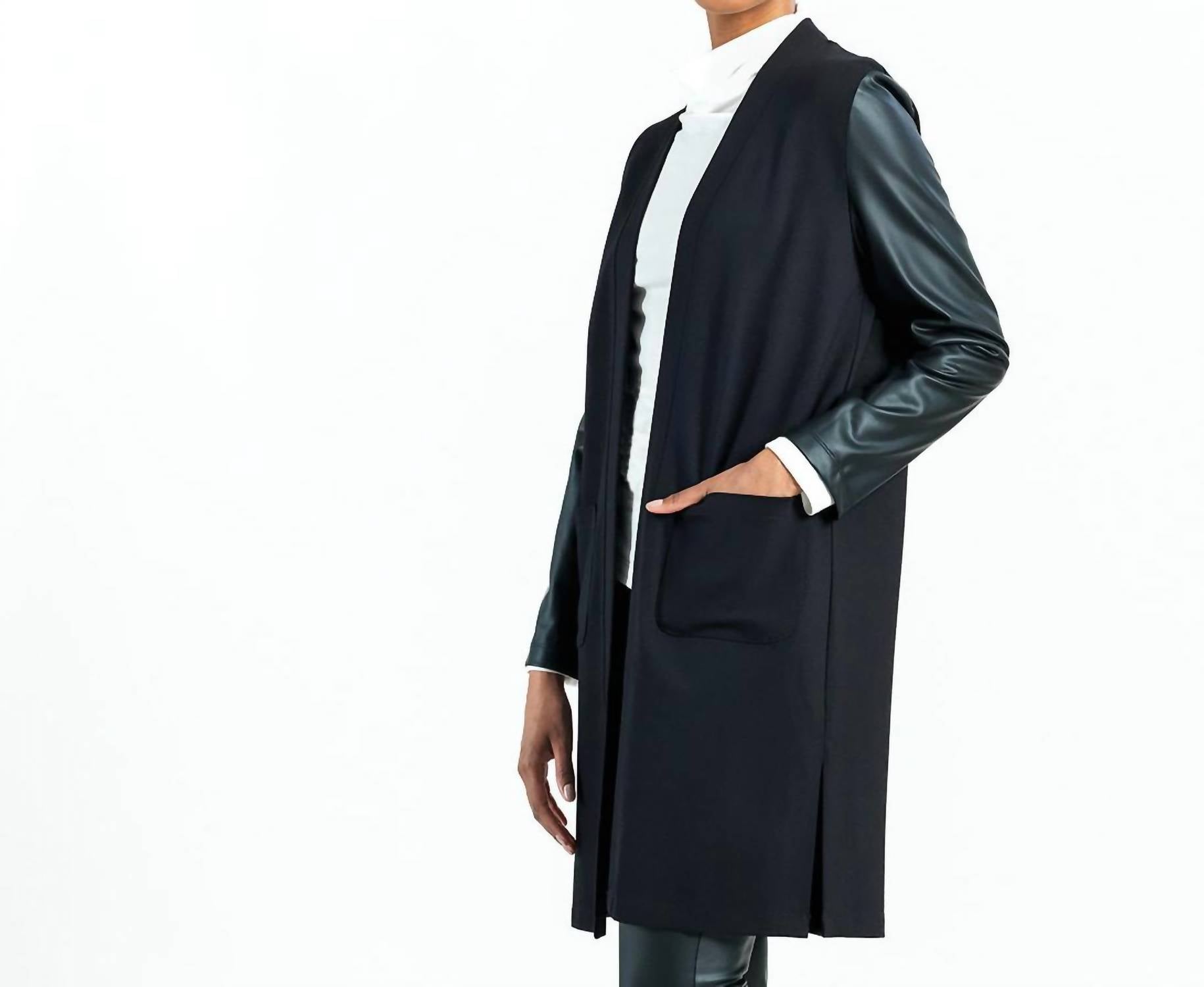 Clara Sun Woo - Liquid Leather Sleeve Cardigan