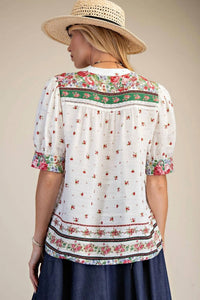 Easel - Floral Printed Puff Sleeve Top