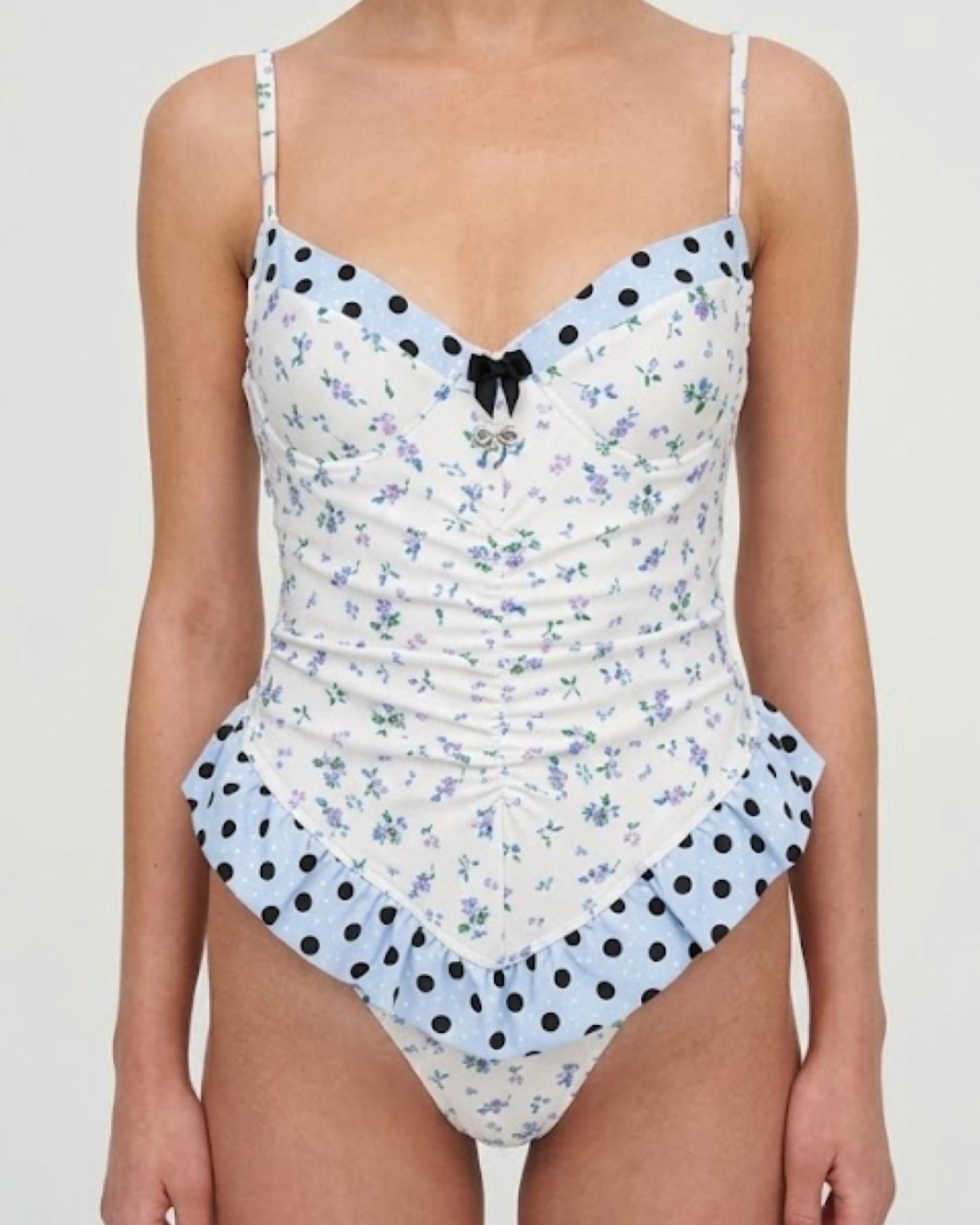 for Love & Lemons Muna Bathing Suit in blue white - women's swimwear - detail view