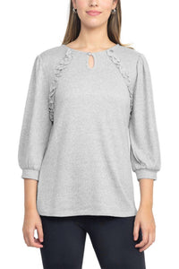 Tint & Shadow - Crew Neck Front Ruffle Detail Knit Top