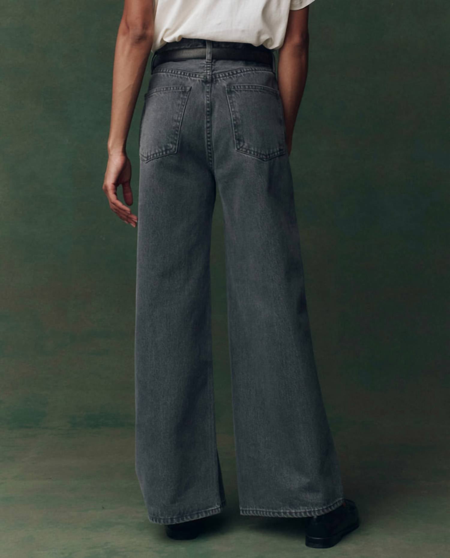THE GREAT. Slouch Wide Leg Jean in graphite wash - women's jeans - alternate view