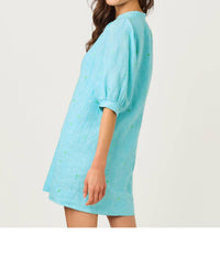 Lilly Pulitzer Mialeigh Elbow Sleeve Linen Dress in capri blue x resort white - women's dress - detail view