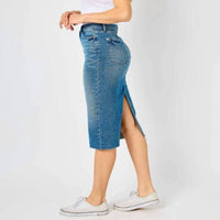 Judy Blue - BACK SLIT MID LENGTH SKIRT