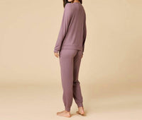 SOFTiES Jersey Crew Neck Lounge Set in driftwood - women's sleepwear - detail view