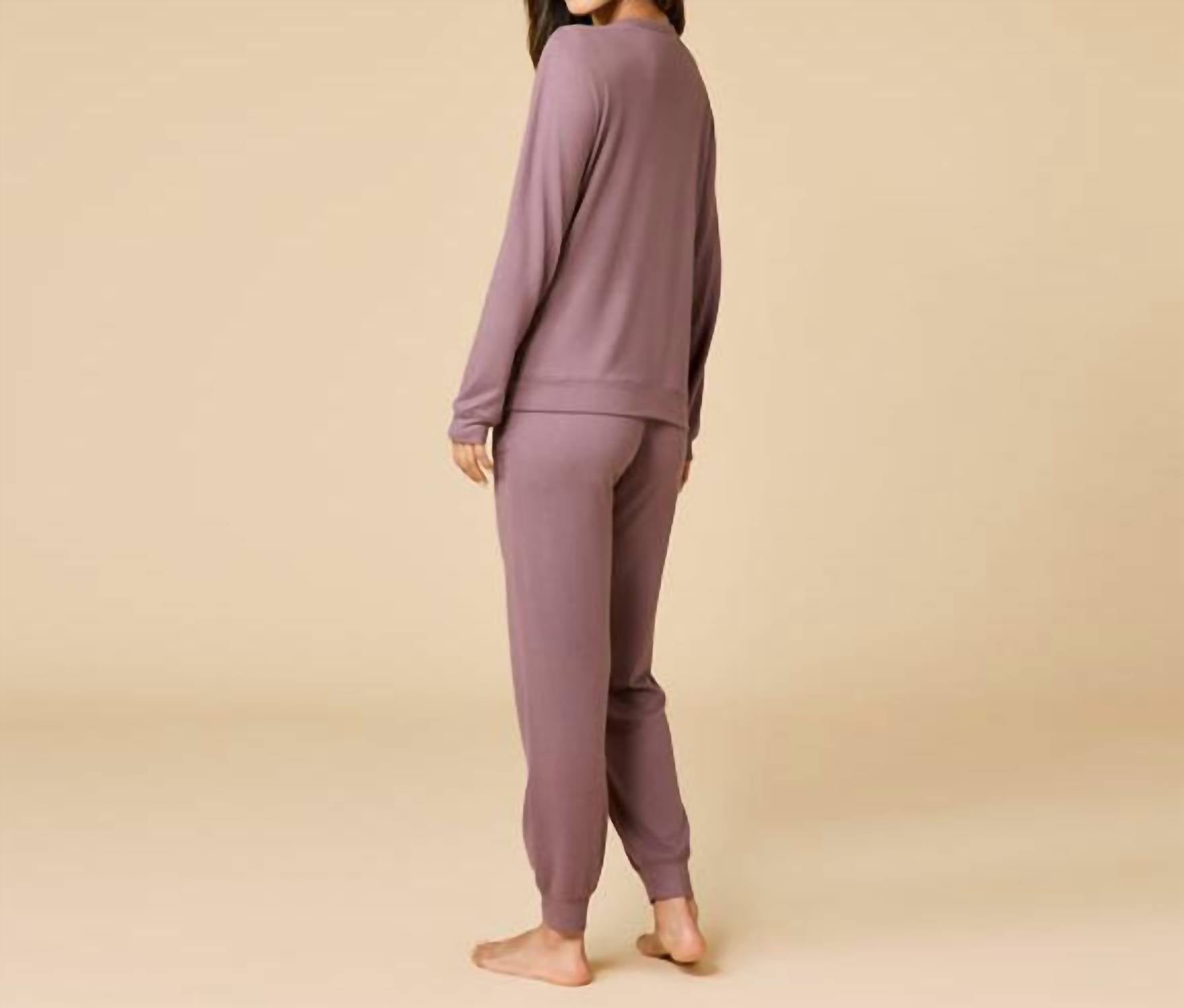 SOFTiES Jersey Crew Neck Lounge Set in driftwood - women's sleepwear - detail view