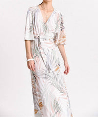 Printed Sunset Palm Wrap Dress