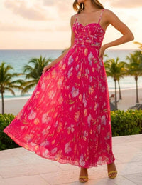 Ina Fashion - Lourdes Floral Bustier Pleated Maxi Dress