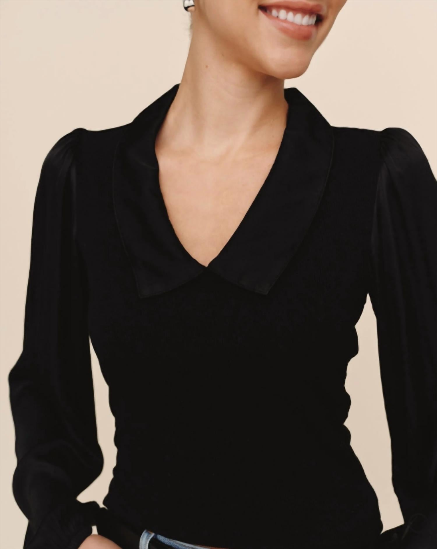 Bella Dahl Collared V-neck Top in black - women's top - view 4