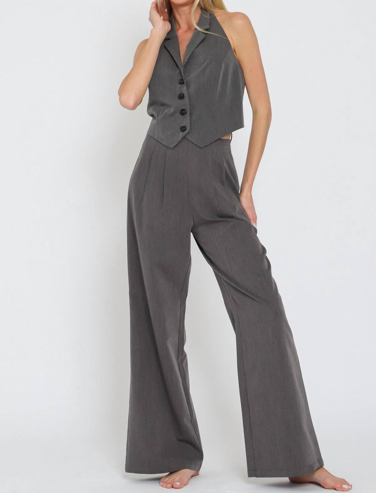 Aakaa - Halter Vest Top and High Waisted Long Pants Set