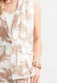Papillon - Palm Tree Print Vest With Lace Detail