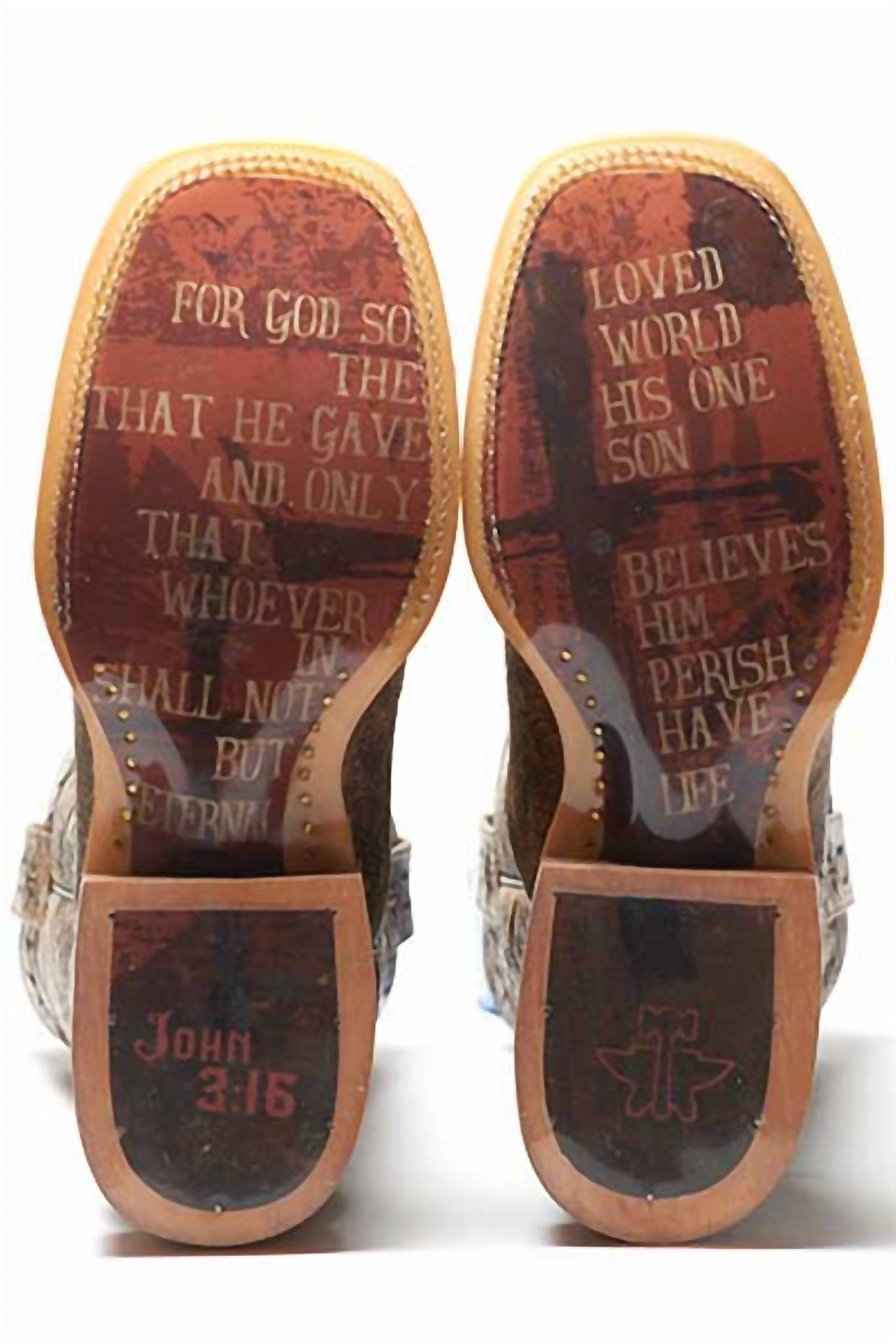Tin Haul - Men's John 3:16 Bible Verse Square Toe Boot With Obvious Sole