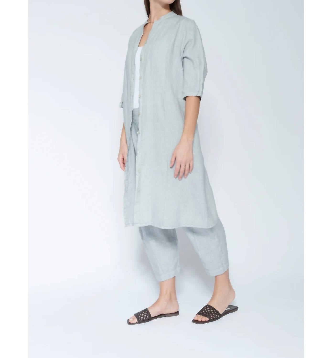 Blueberry - Cinch Waist Long Shirt