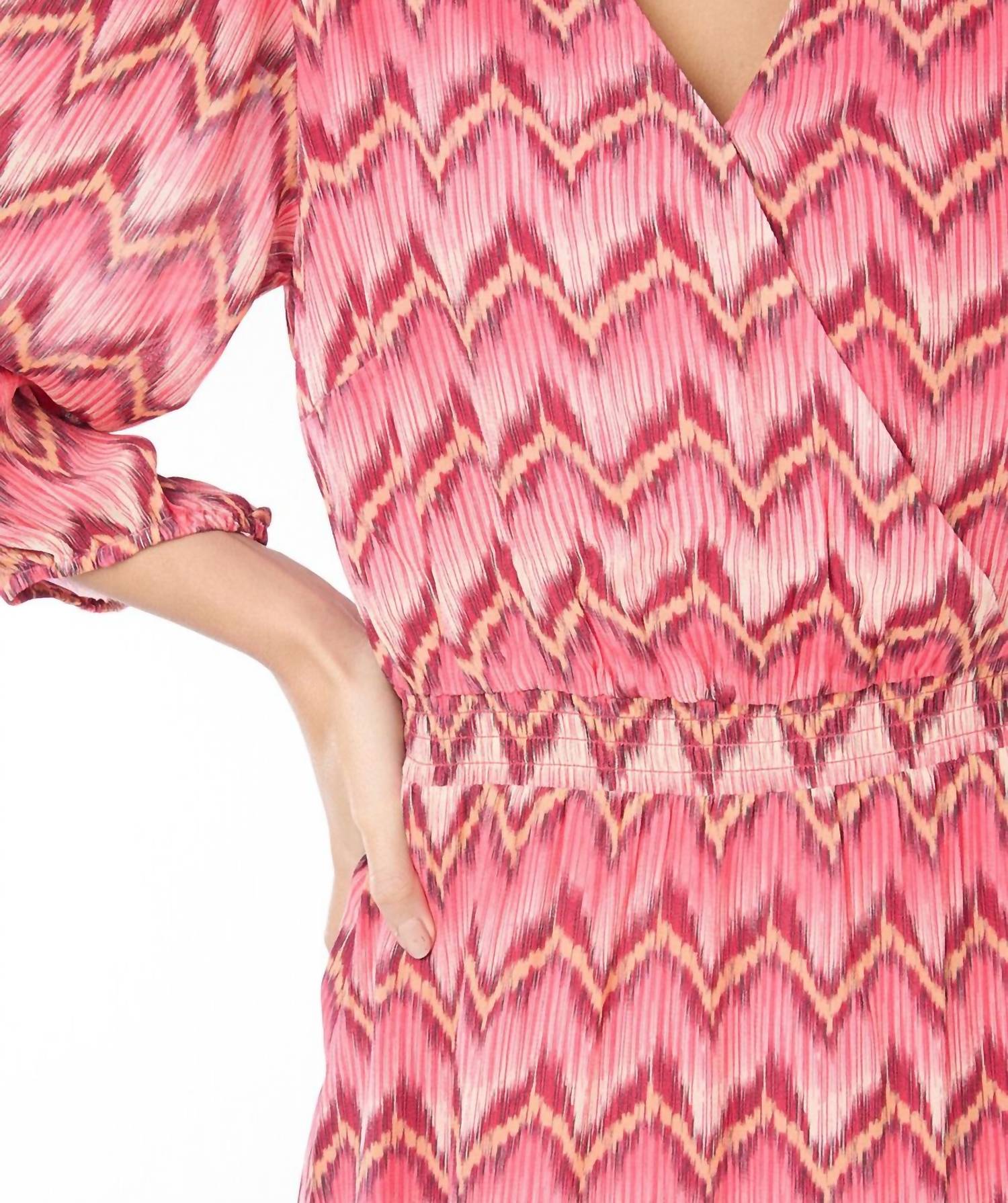 Esqualo - Elastic Waist Crossover Long Zigzag Crepe Dress