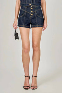 endless rose Women's High Waisted Shorts in dark denim - women's shorts