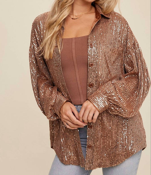 Listicle - Oversized Sequin Button Down Shirt