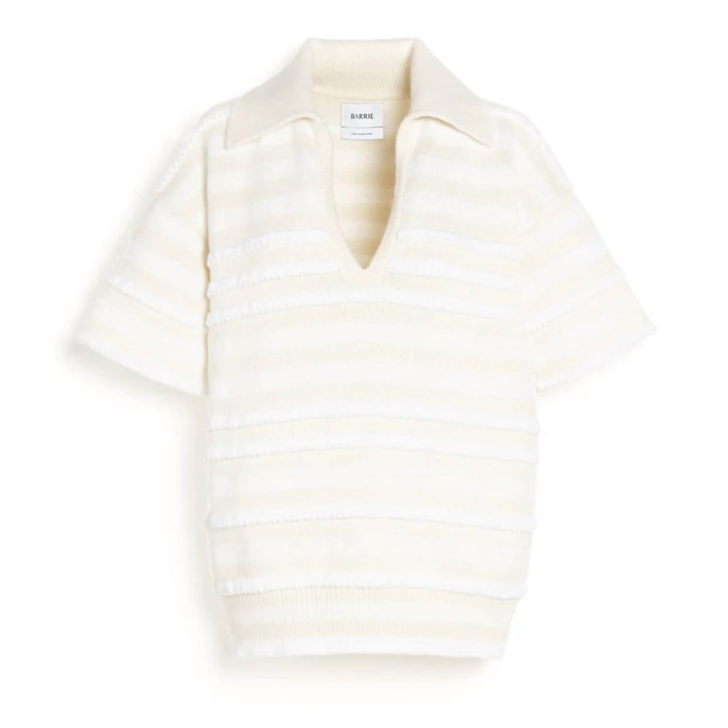 Barrie Short Sleeve Ripple Stripe Pullover Polo in white - women's t-shirt - alternate view