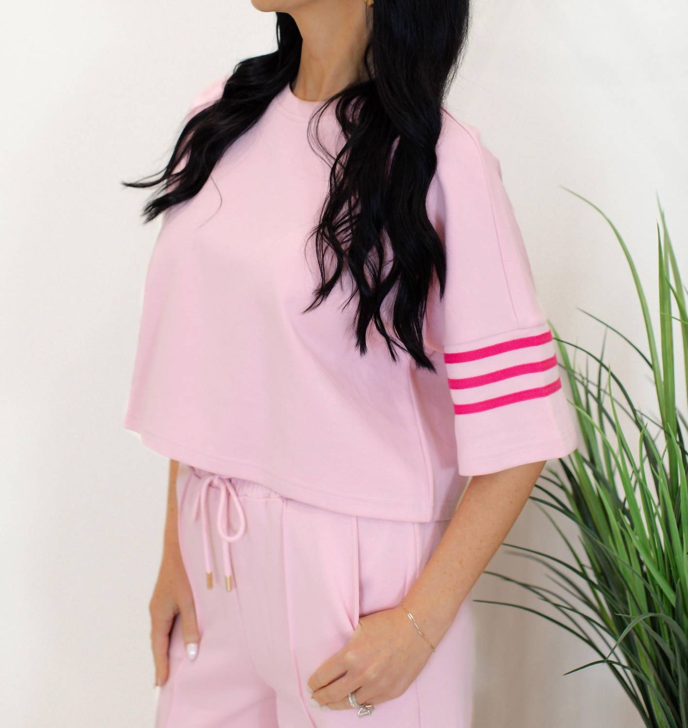 entro Luna Short Sleeve Knit Top And Wide Leg Pants Set in pink - women's sleepwear - alternate view