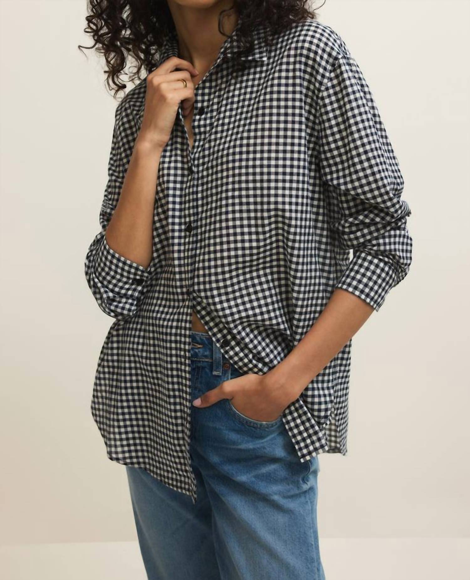 Z Supply Seaport Button Up Top in eclipse - women's shirt - detail view