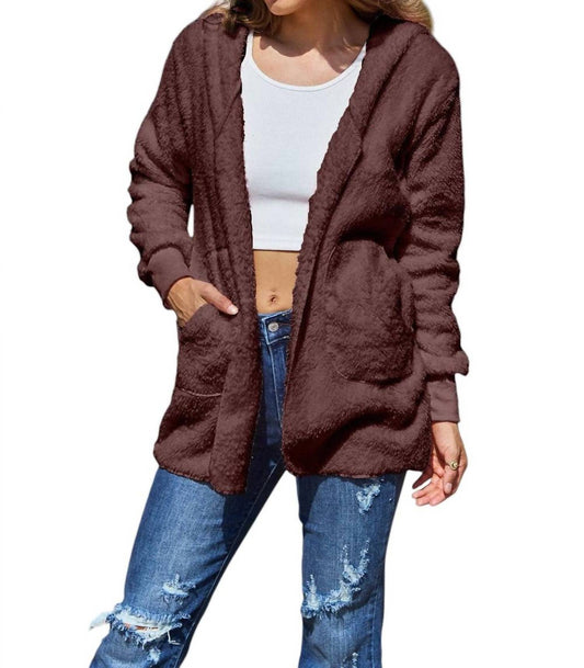 Double Take - Full Size Teddy Hooded Jacket with Pockets