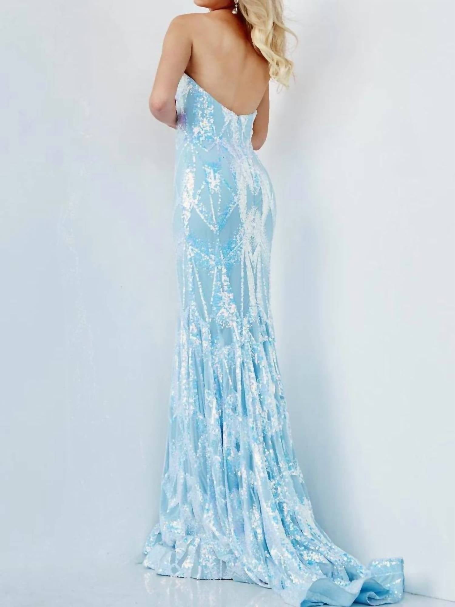 Jovani - Strapless V-neck Sequin Mermaid Gown