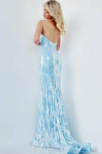 Jovani - Strapless V-neck Sequin Mermaid Gown