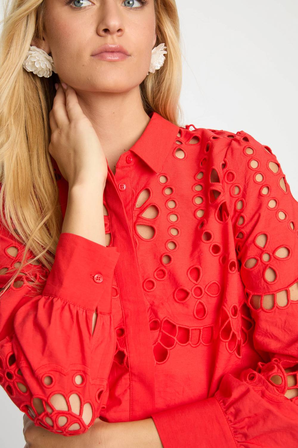 Caballero - Emmie Long Sleeves Blouse With Eyelet Lace