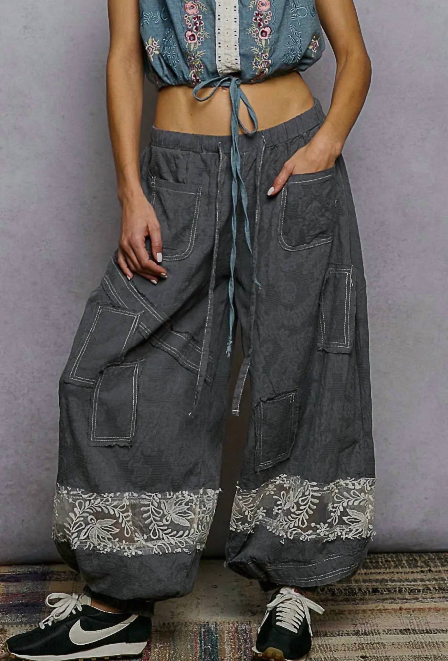 Pol - Double Gauze Lace Patch Joggers