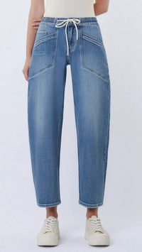 Vervet By Flying Monkey - High Rise Elastic Waistband Wide Barrel Jeans