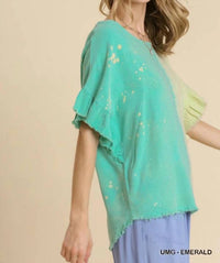 Umgee - Dip Dye Ruffle Sleeve Top