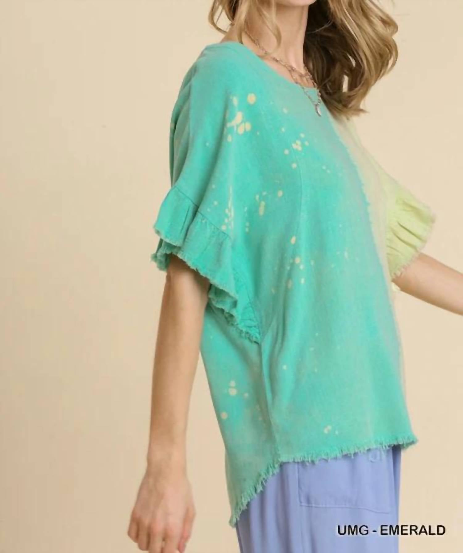 Umgee - Dip Dye Ruffle Sleeve Top
