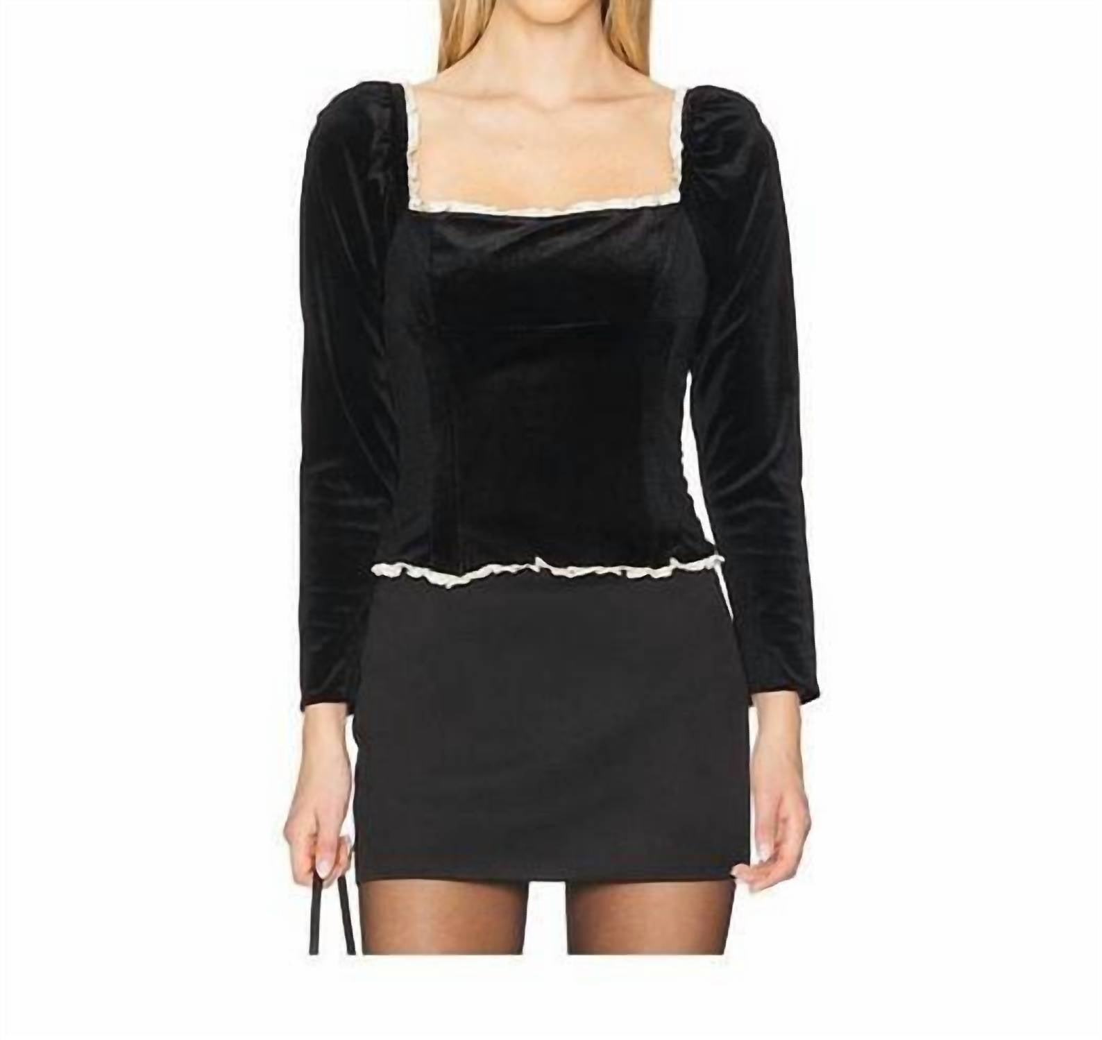 Astr - Elegant Velvet Squareneck Long Sleeve Top