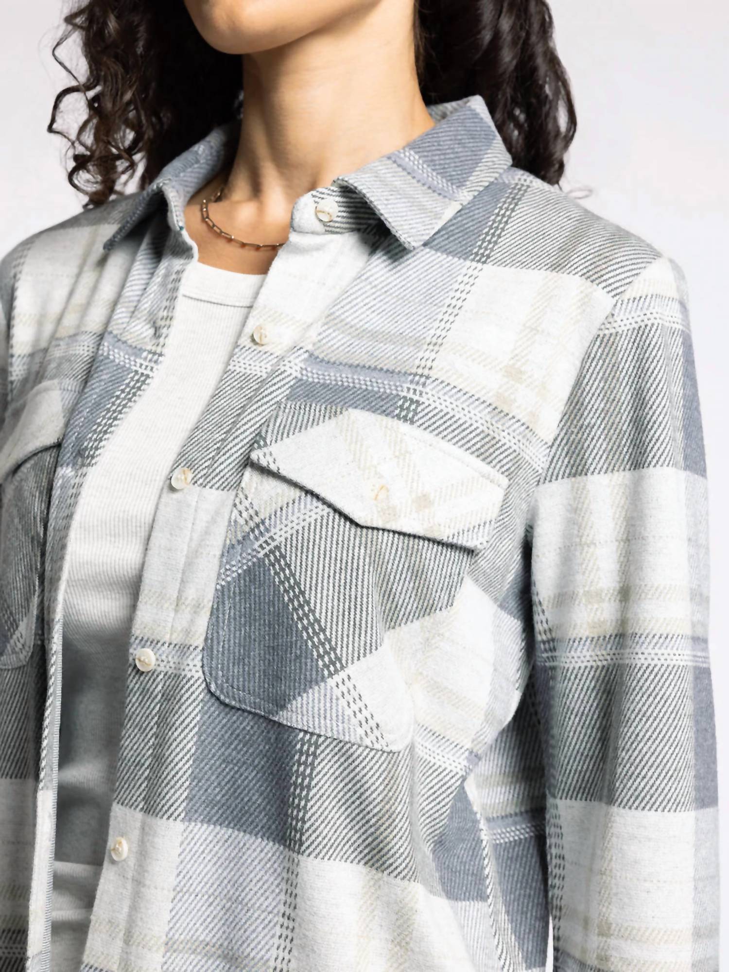 Thread & Supply Cassian Classic Collared Shirt in grey beige plaid - women's shirt - view 6