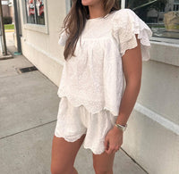 Day + Moon - Scalloped Edge Eyelet Top And Shorts Set