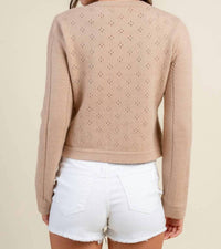 Beivy Crop Button Down Sweater in beige - women's cardigan - detail view