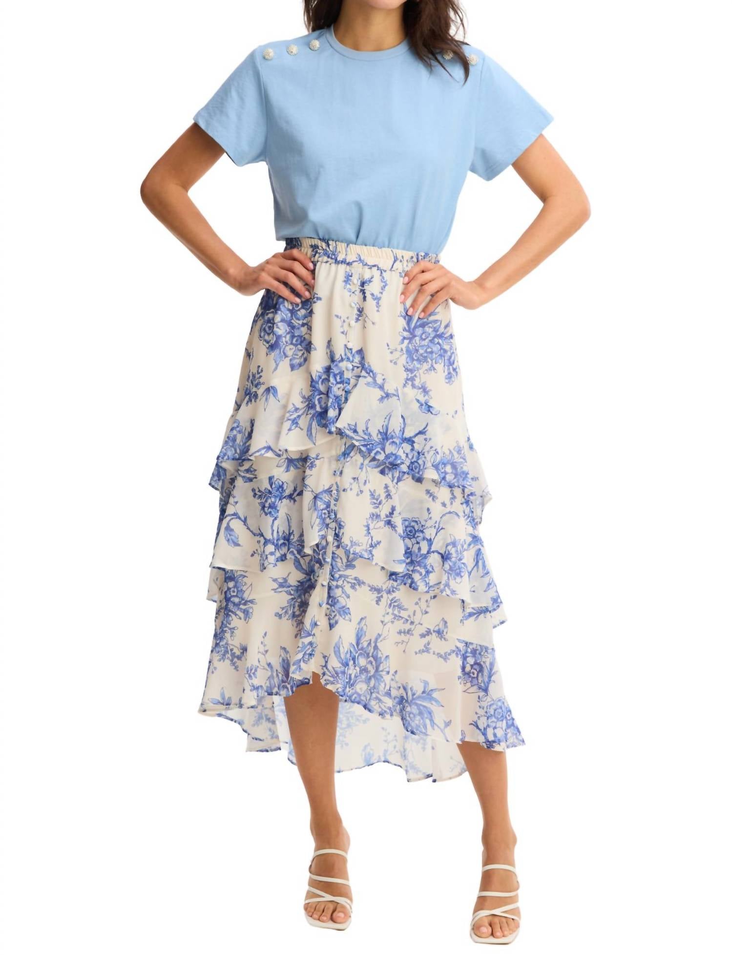 ALLISON NEW YORK Ella Midi Skirt in blue floral - women's skirt - view 4