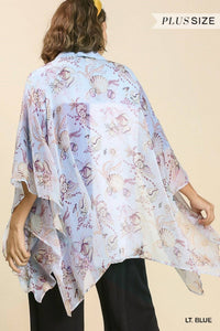 Sheer Mixed Print Kimono With Side Slit
