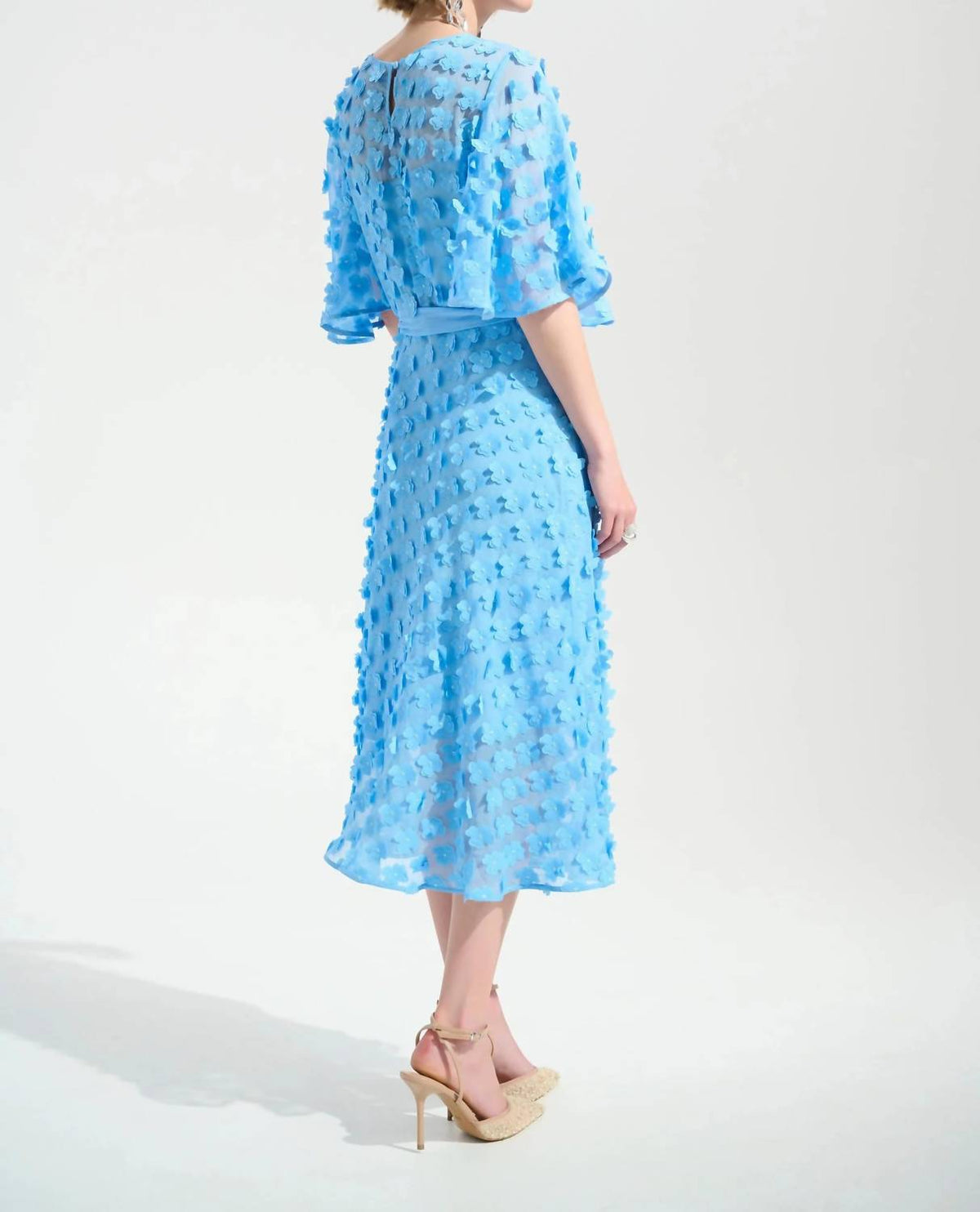 Joseph Ribkoff - 3d Florals Belted Chiffon Fit And Flare Dress