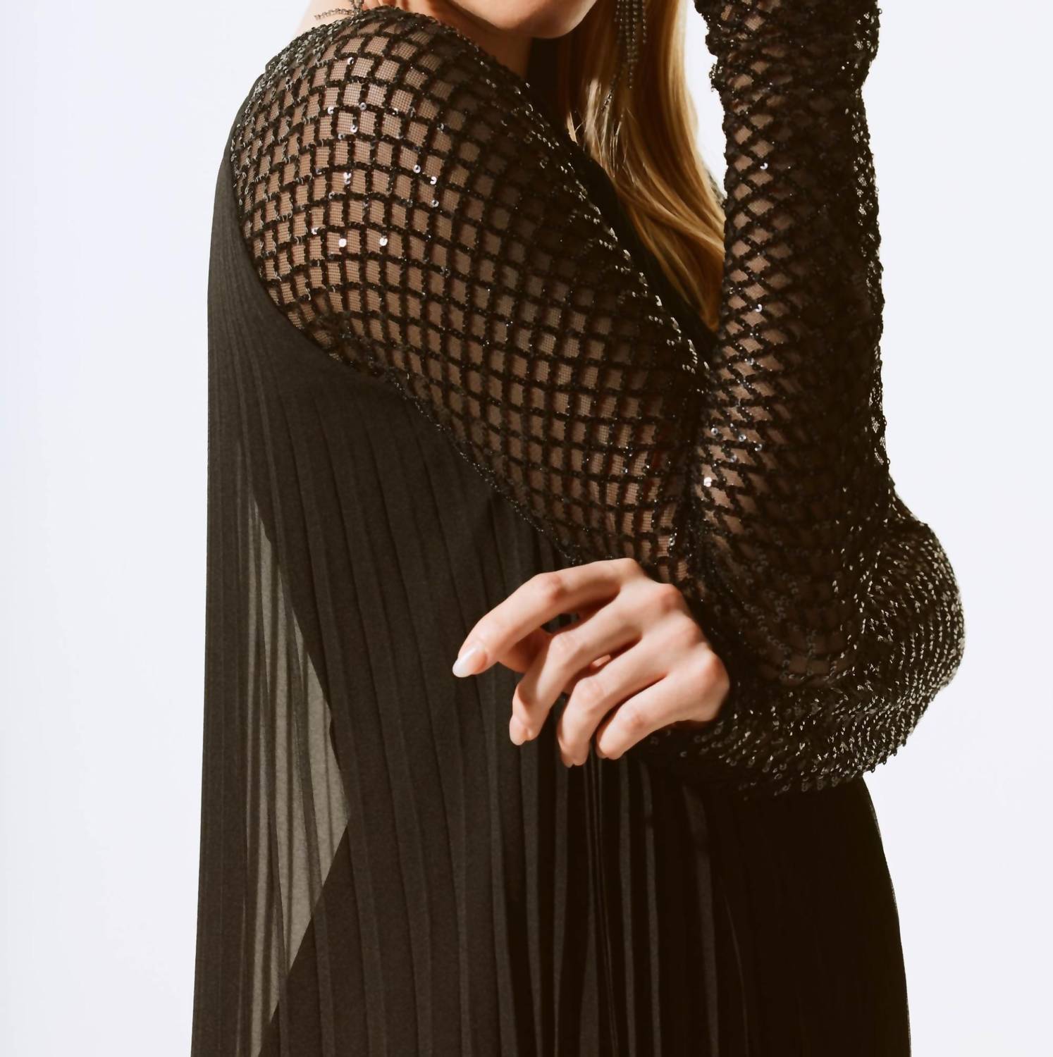 Joseph Ribkoff - Pleated Chiffon Sequined Party Dress